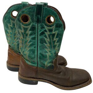 Smoky Mountain Leather Western Cowboy Boots Brown & Green unisex youth 4.5R